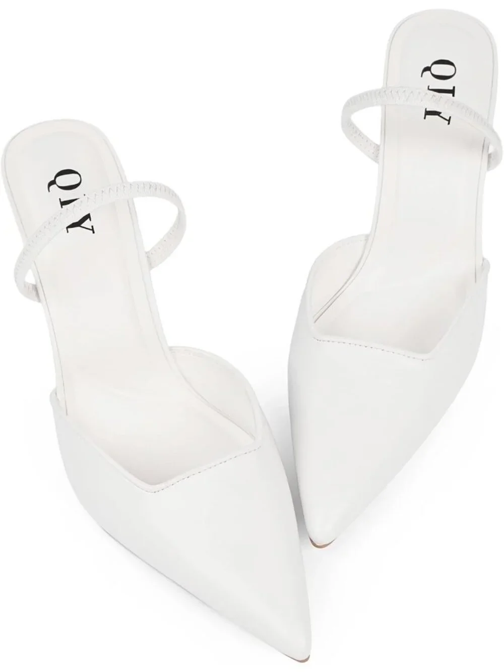 Women White Pu Leather Closed Pointed Toe Sexy Slip on Backless High Heel Sandal